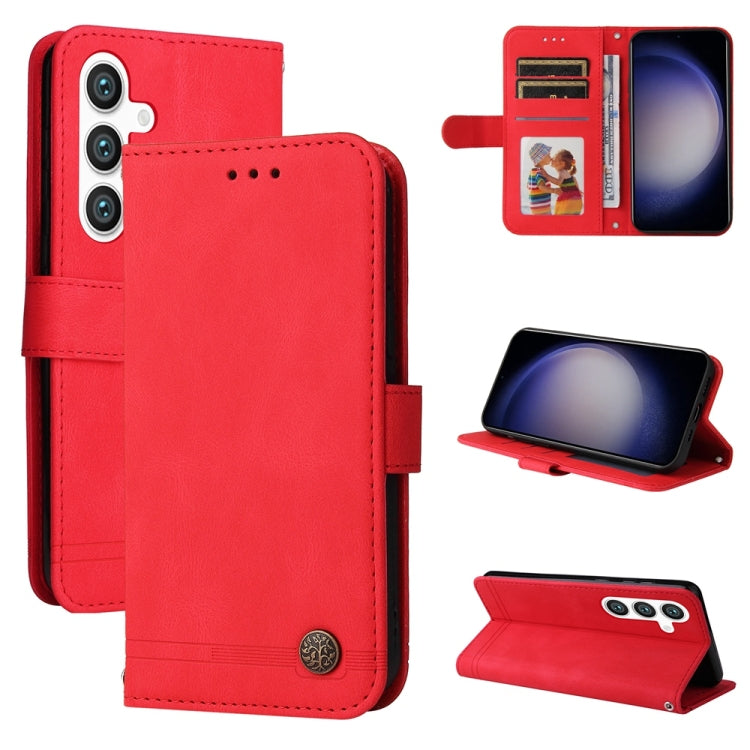 For Samsung Galaxy S25 5G Skin Feel Life Tree Metal Button Leather Phone Case(Red) - Galaxy S25 5G Cases by PMC Jewellery | Online Shopping South Africa | PMC Jewellery | Buy Now Pay Later Mobicred