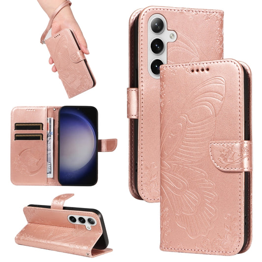 For Samsung Galaxy S25 / S24 5G Swallowtail Butterfly Embossed Leather Phone Case(Rose Gold) - Galaxy S25 5G Cases by PMC Jewellery | Online Shopping South Africa | PMC Jewellery | Buy Now Pay Later Mobicred