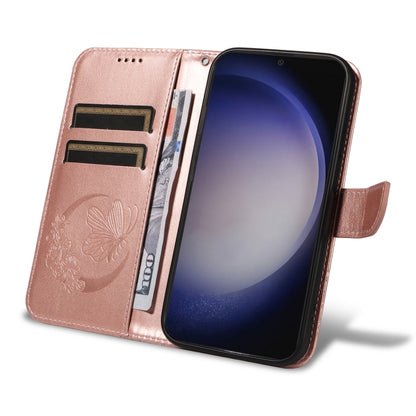 For Samsung Galaxy S25 / S24 5G Swallowtail Butterfly Embossed Leather Phone Case(Rose Gold) - Galaxy S25 5G Cases by PMC Jewellery | Online Shopping South Africa | PMC Jewellery | Buy Now Pay Later Mobicred