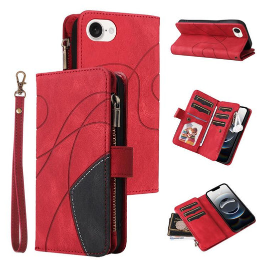 For iPhone 16e Dual-color 9 Card Slots Zipper Wallet Leather Phone Case(Red) - iPhone 16e Cases by PMC Jewellery | Online Shopping South Africa | PMC Jewellery | Buy Now Pay Later Mobicred