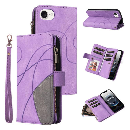 For iPhone 16e Dual-color 9 Card Slots Zipper Wallet Leather Phone Case(Purple) - iPhone 16e Cases by PMC Jewellery | Online Shopping South Africa | PMC Jewellery | Buy Now Pay Later Mobicred