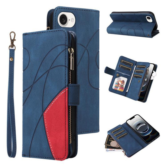 For iPhone 16e Dual-color 9 Card Slots Zipper Wallet Leather Phone Case(Blue) - iPhone 16e Cases by PMC Jewellery | Online Shopping South Africa | PMC Jewellery | Buy Now Pay Later Mobicred