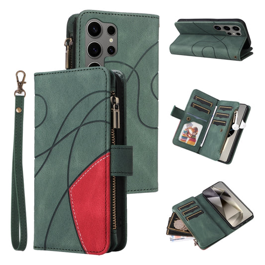 For Samsung Galaxy S25 Ultra 5G Dual-color 9 Card Slots Zipper Wallet Leather Phone Case(Green) - Galaxy S25 Ultra 5G Cases by PMC Jewellery | Online Shopping South Africa | PMC Jewellery | Buy Now Pay Later Mobicred