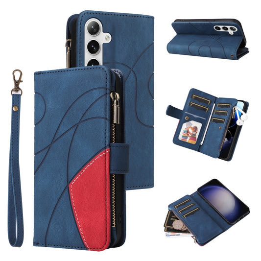 For Samsung Galaxy S25+ / S24+ 5G Dual-color 9 Card Slots Zipper Wallet Leather Phone Case(Blue) - Galaxy S25+ 5G Cases by PMC Jewellery | Online Shopping South Africa | PMC Jewellery | Buy Now Pay Later Mobicred