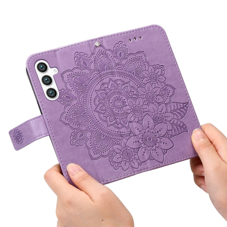 For Samsung Galaxy S25 5G Seven-petal Flowers Embossing Leather Phone Case(Light Purple) - Galaxy S25 5G Cases by PMC Jewellery | Online Shopping South Africa | PMC Jewellery | Buy Now Pay Later Mobicred