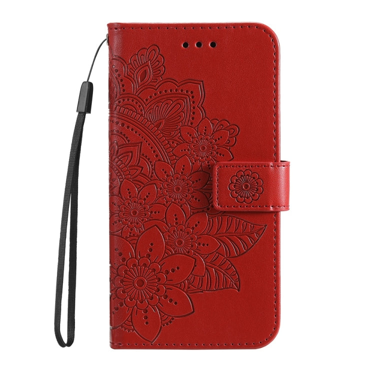 For Samsung Galaxy S25 5G Seven-petal Flowers Embossing Leather Phone Case(Red) - Galaxy S25 5G Cases by PMC Jewellery | Online Shopping South Africa | PMC Jewellery | Buy Now Pay Later Mobicred