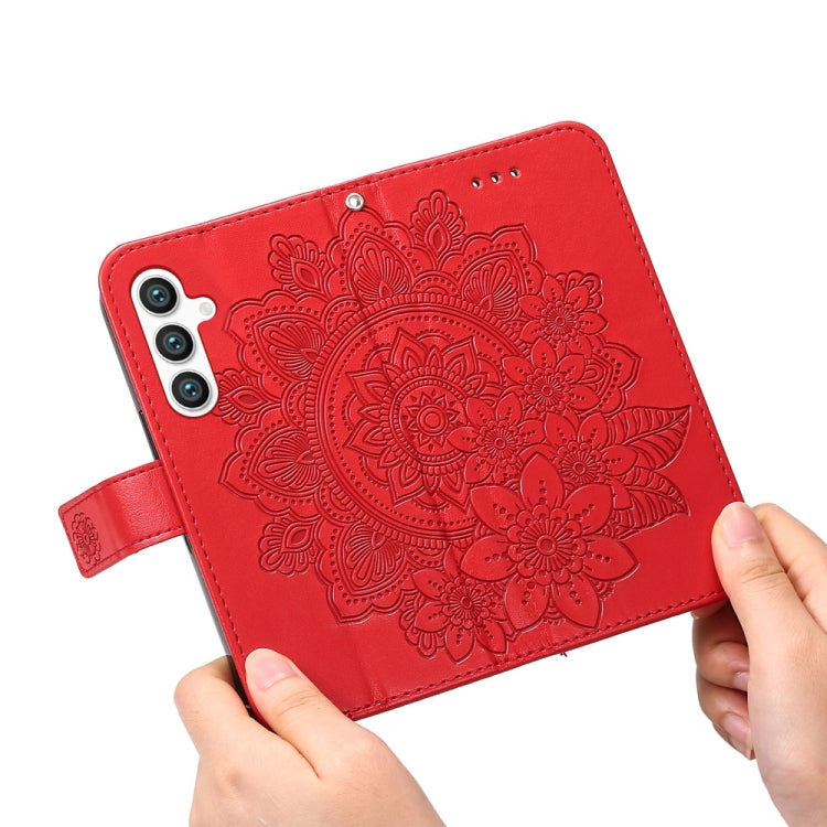 For Samsung Galaxy S25 5G Seven-petal Flowers Embossing Leather Phone Case(Red) - Galaxy S25 5G Cases by PMC Jewellery | Online Shopping South Africa | PMC Jewellery | Buy Now Pay Later Mobicred