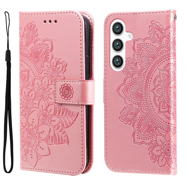 For Samsung Galaxy S25 5G Seven-petal Flowers Embossing Leather Phone Case(Rose Gold) - Galaxy S25 5G Cases by PMC Jewellery | Online Shopping South Africa | PMC Jewellery | Buy Now Pay Later Mobicred