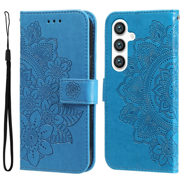 For Samsung Galaxy S25+ 5G Seven-petal Flowers Embossing Leather Phone Case(Blue) - Galaxy S25+ 5G Cases by PMC Jewellery | Online Shopping South Africa | PMC Jewellery | Buy Now Pay Later Mobicred