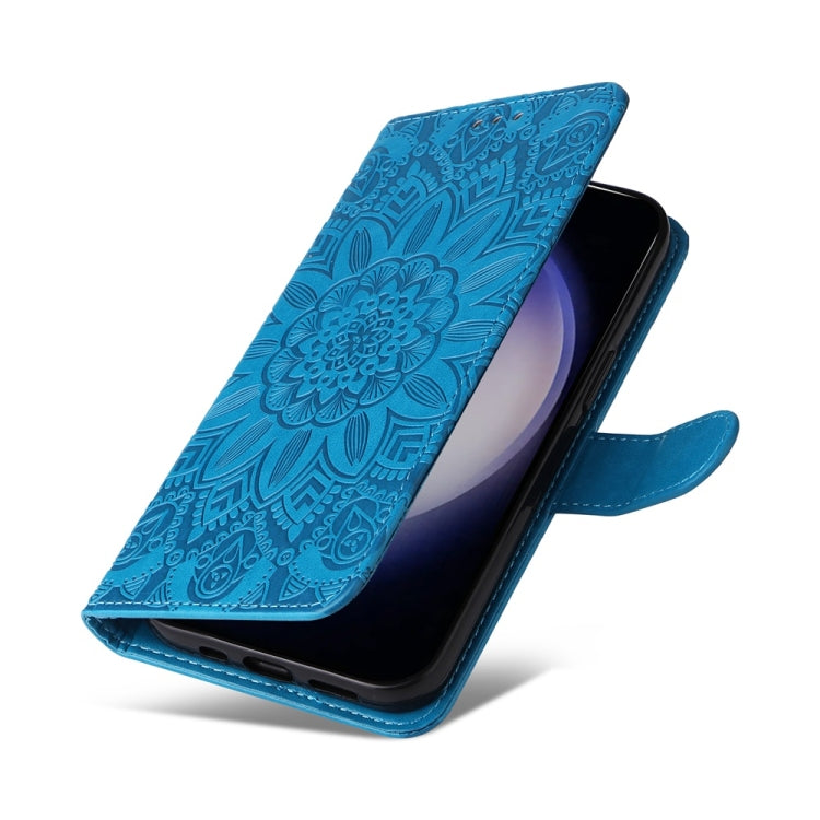 For Samsung Galaxy S25 5G Embossed Sunflower Leather Phone Case(Blue) - Galaxy S25 5G Cases by PMC Jewellery | Online Shopping South Africa | PMC Jewellery | Buy Now Pay Later Mobicred