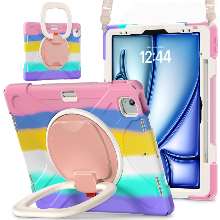 For iPad Air 13 2024 Silicone Hybrid PC Tablet Case with Holder & Shoulder Strap(Colorful Pink) - iPad Air 13 2024 Cases by PMC Jewellery | Online Shopping South Africa | PMC Jewellery | Buy Now Pay Later Mobicred