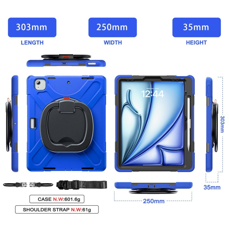 For iPad Air 13 2024 / Air 13 2025 Silicone Hybrid PC Tablet Case with Holder & Shoulder Strap(Blue) - free shipping - PMC Jewellery - Order now!
