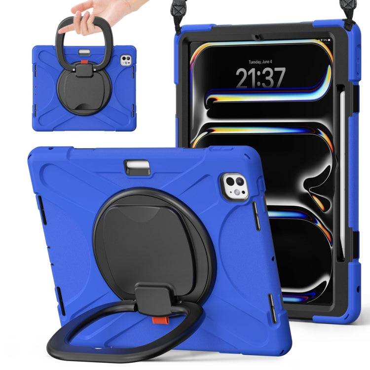 For iPad Pro 13 2024 Silicone Hybrid PC Tablet Case with Holder & Shoulder Strap(Blue) - iPad Pro 13 2024 Cases by PMC Jewellery | Online Shopping South Africa | PMC Jewellery | Buy Now Pay Later Mobicred