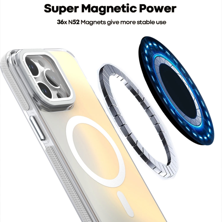 For iPhone 16 MagSafe Gradient Color Lens Film Phone Case with Lens Fold Holder(White) - iPhone 16 Cases by PMC Jewellery | Online Shopping South Africa | PMC Jewellery | Buy Now Pay Later Mobicred