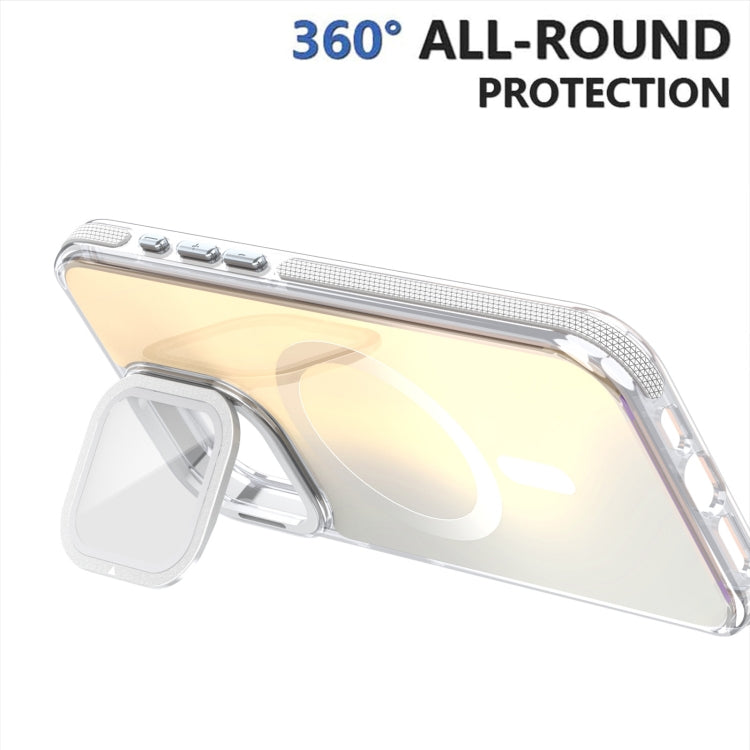 For iPhone 16 Plus MagSafe Gradient Color Lens Film Phone Case with Lens Fold Holder(White) - free shipping - PMC TechLife - Order now!