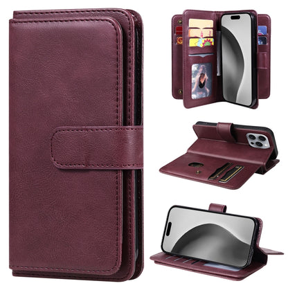 For iPhone 16 Pro Max Multi-Function Wallet 10 Card Slots Leather Phone Case(Claret) - iPhone 16 Pro Max Cases by PMC Jewellery | Online Shopping South Africa | PMC Jewellery | Buy Now Pay Later Mobicred