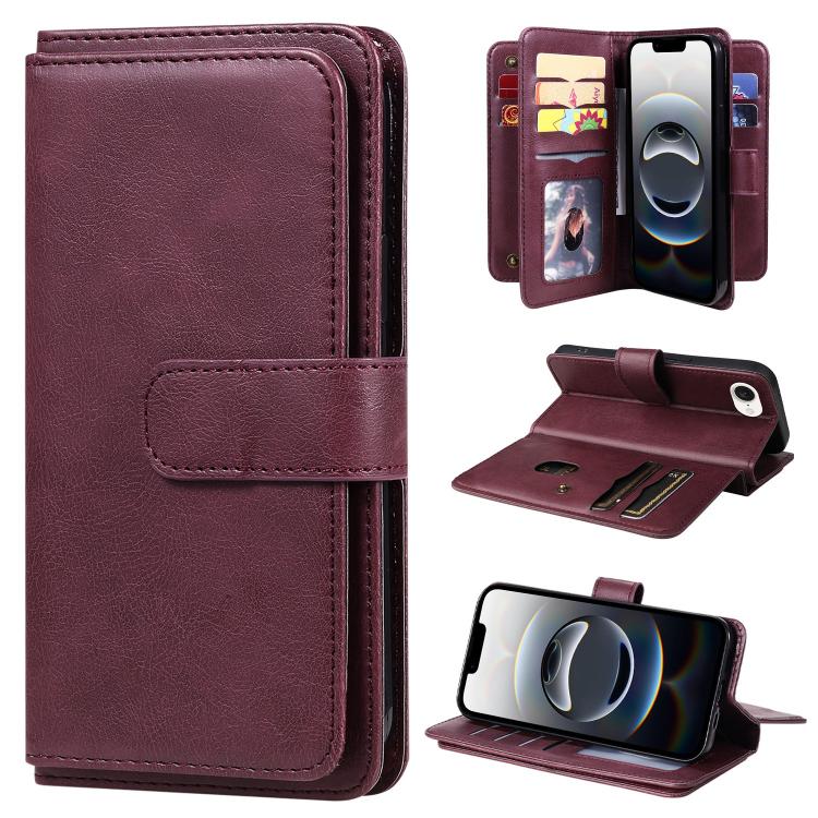 For iPhone 16e Multi-Function Wallet 10 Card Slots Leather Phone Case(Claret) - free shipping - PMC TechLife - Order now!