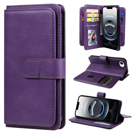 For iPhone 16e Multi-Function Wallet 10 Card Slots Leather Phone Case(Violet) - iPhone 16e Cases by PMC Jewellery | Online Shopping South Africa | PMC Jewellery | Buy Now Pay Later Mobicred