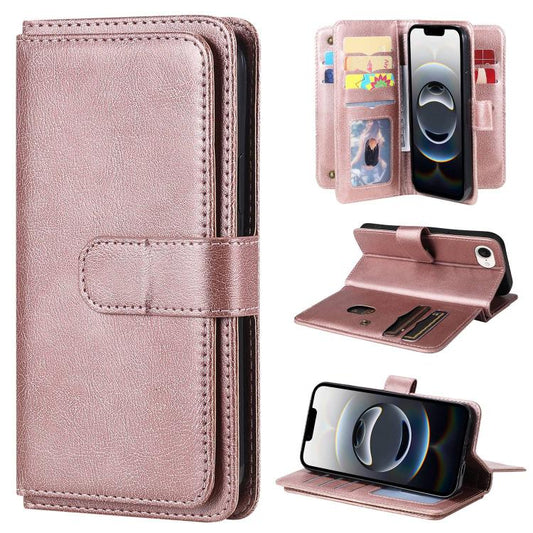 For iPhone 16e Multi-Function Wallet 10 Card Slots Leather Phone Case(Rose Gold) - iPhone 16e Cases by PMC Jewellery | Online Shopping South Africa | PMC Jewellery | Buy Now Pay Later Mobicred