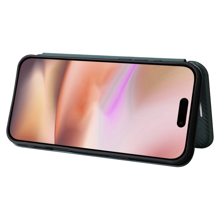 For iPhone 16 Carbon Fiber Texture Flip Leather Phone Case(Green) - iPhone 16 Cases by PMC TechLife | Online Shopping South Africa | PMC TechLife | Buy Now Pay Later Mobicred