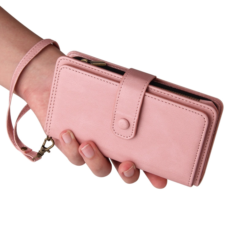 For iPhone 16 Pro Max Skin Feel Multi Card Slots Zipper Wallet Leather Phone Case(Pink) - iPhone 16 Pro Max Cases by PMC TechLife | Online Shopping South Africa | PMC TechLife | Buy Now Pay Later Mobicred