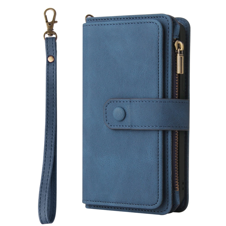 For iPhone 16 Pro Skin Feel Multi Card Slots Zipper Wallet Leather Phone Case(Blue) - iPhone 16 Pro Cases by PMC TechLife | Online Shopping South Africa | PMC TechLife | Buy Now Pay Later Mobicred