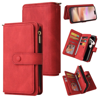 For iPhone 16 Plus Skin Feel Multi Card Slots Zipper Wallet Leather Phone Case(Red) - iPhone 16 Plus Cases by PMC Jewellery | Online Shopping South Africa | PMC Jewellery | Buy Now Pay Later Mobicred