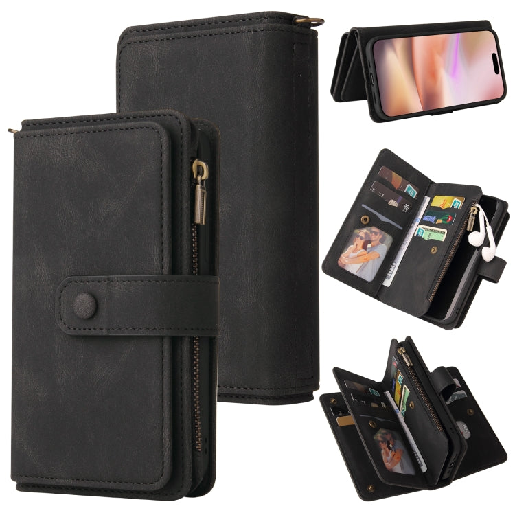 For iPhone 16 Plus Skin Feel Multi Card Slots Zipper Wallet Leather Phone Case(Black) - iPhone 16 Plus Cases by PMC TechLife | Online Shopping South Africa | PMC TechLife | Buy Now Pay Later Mobicred