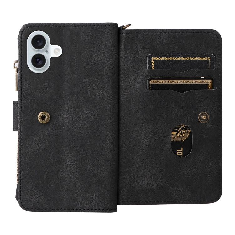 For iPhone 16 Plus Skin Feel Multi Card Slots Zipper Wallet Leather Phone Case(Black) - iPhone 16 Plus Cases by PMC TechLife | Online Shopping South Africa | PMC TechLife | Buy Now Pay Later Mobicred