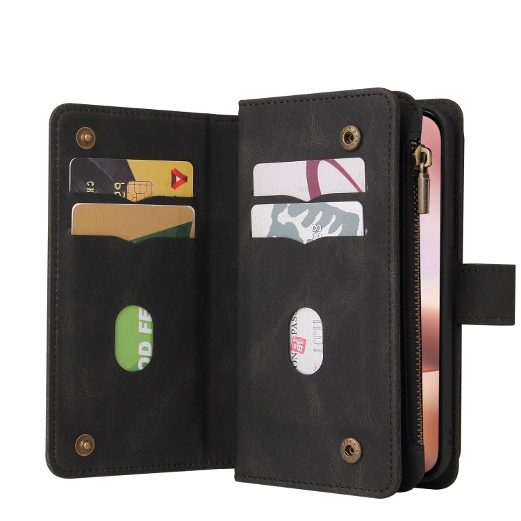 For iPhone 16 Plus Skin Feel Multi Card Slots Zipper Wallet Leather Phone Case(Black) - iPhone 16 Plus Cases by PMC TechLife | Online Shopping South Africa | PMC TechLife | Buy Now Pay Later Mobicred