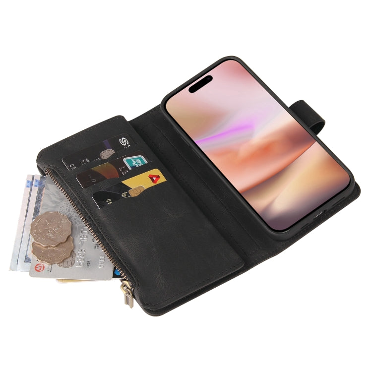 For iPhone 16 Plus Skin Feel Multi Card Slots Zipper Wallet Leather Phone Case(Black) - iPhone 16 Plus Cases by PMC Jewellery | Online Shopping South Africa | PMC Jewellery | Buy Now Pay Later Mobicred