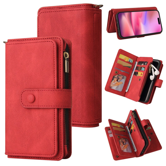 For iPhone 16 Skin Feel Multi Card Slots Zipper Wallet Leather Phone Case(Red) - iPhone 16 Cases by PMC Jewellery | Online Shopping South Africa | PMC Jewellery | Buy Now Pay Later Mobicred