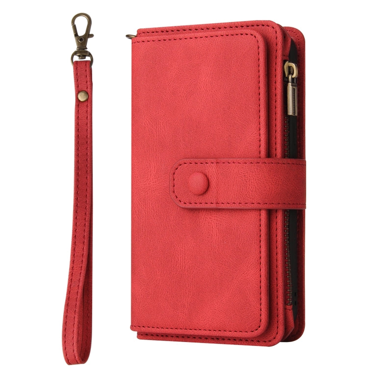 For iPhone 16 Skin Feel Multi Card Slots Zipper Wallet Leather Phone Case(Red) - iPhone 16 Cases by PMC TechLife | Online Shopping South Africa | PMC TechLife | Buy Now Pay Later Mobicred