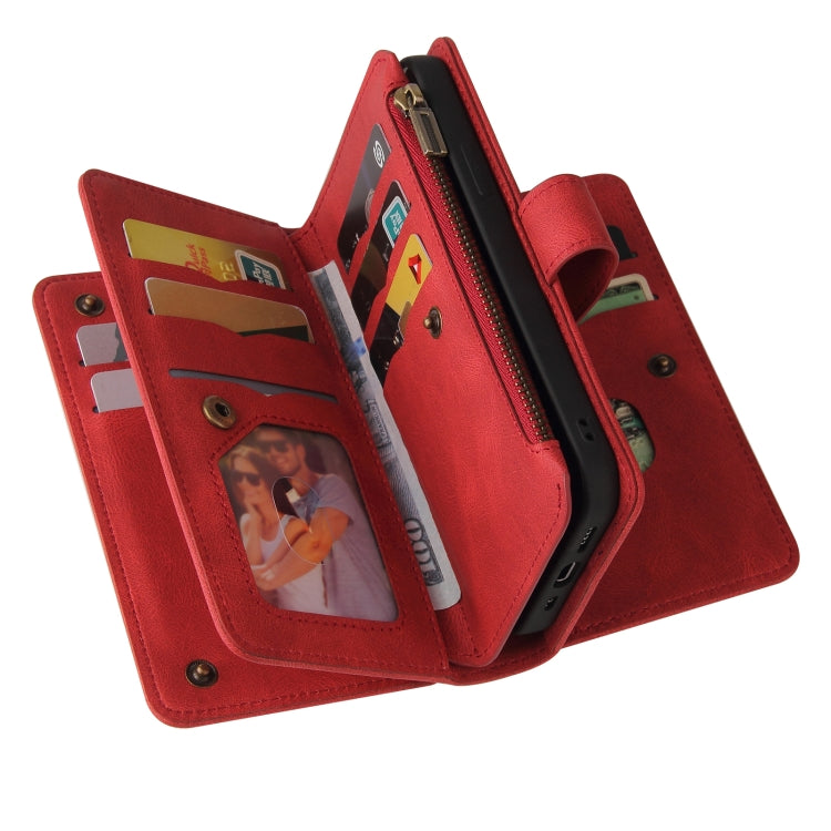 For iPhone 16 Skin Feel Multi Card Slots Zipper Wallet Leather Phone Case(Red) - iPhone 16 Cases by PMC TechLife | Online Shopping South Africa | PMC TechLife | Buy Now Pay Later Mobicred