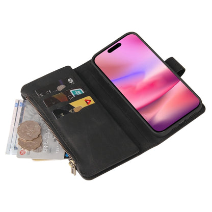 For iPhone 16 Skin Feel Multi Card Slots Zipper Wallet Leather Phone Case(Black) - iPhone 16 Cases by PMC Jewellery | Online Shopping South Africa | PMC Jewellery | Buy Now Pay Later Mobicred