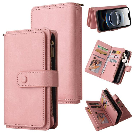 For iPhone 16e Skin Feel Multi Card Slots Zipper Wallet Leather Phone Case(Pink) - iPhone 16e Cases by PMC Jewellery | Online Shopping South Africa | PMC Jewellery | Buy Now Pay Later Mobicred