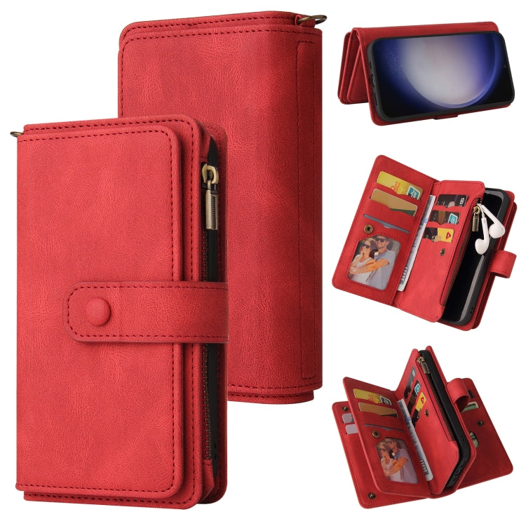 For Samsung Galaxy S25 / S24 5G Skin Feel Multi Card Slots Zipper Wallet Leather Phone Case(Red) - Galaxy S25 5G Cases by PMC Jewellery | Online Shopping South Africa | PMC Jewellery | Buy Now Pay Later Mobicred