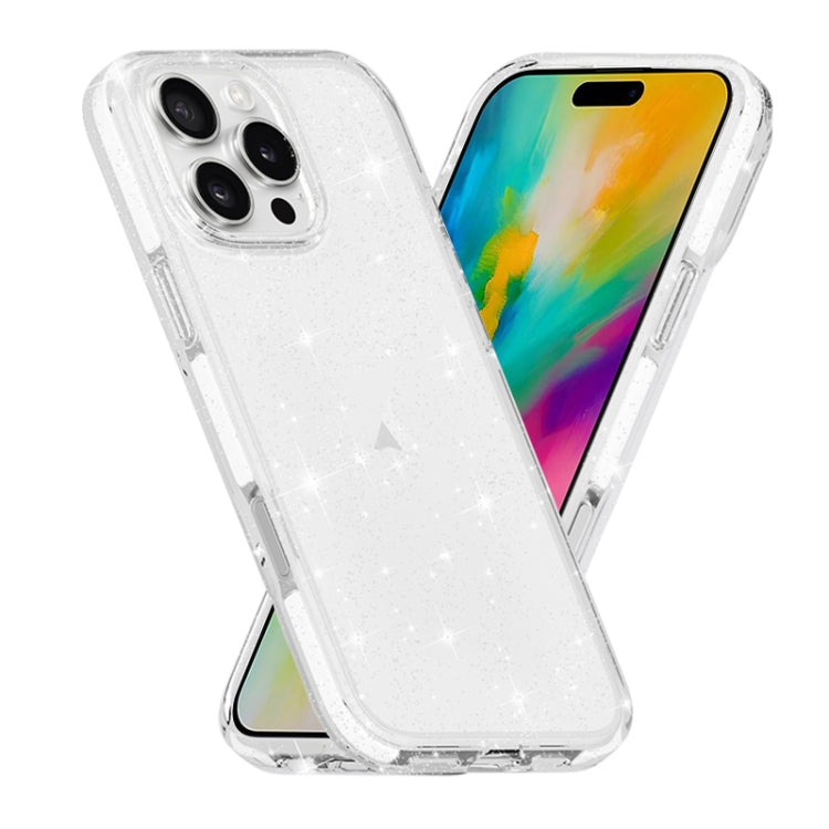 For iPhone 16 Pro Dual Color Clear Glitter TPU + TPE Full Coverage Phone Case(Glitter White) - iPhone 16 Pro Cases by PMC Jewellery | Online Shopping South Africa | PMC Jewellery | Buy Now Pay Later Mobicred