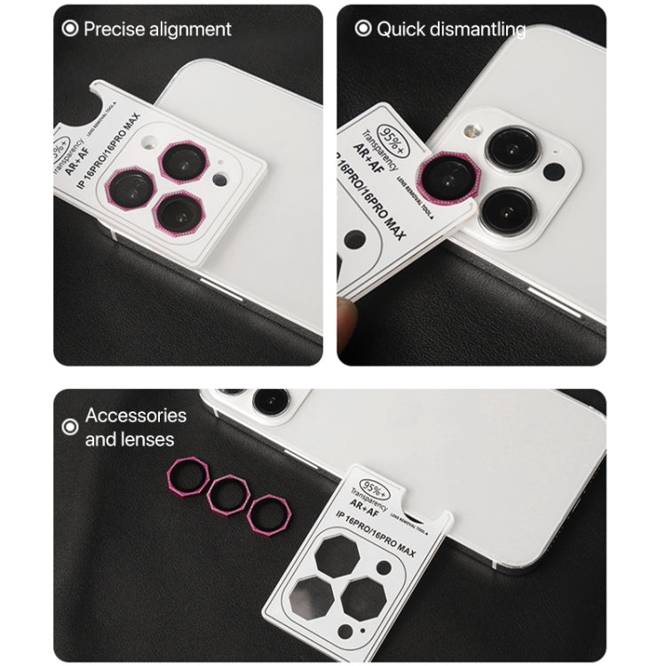 For iPhone 16 Pro / 16 Pro Max HD Lens Protective Film with Diamond(Rose Red) - iPhone 16 Pro Max Tempered Glass by PMC TechLife | Online Shopping South Africa | PMC TechLife | Buy Now Pay Later Mobicred