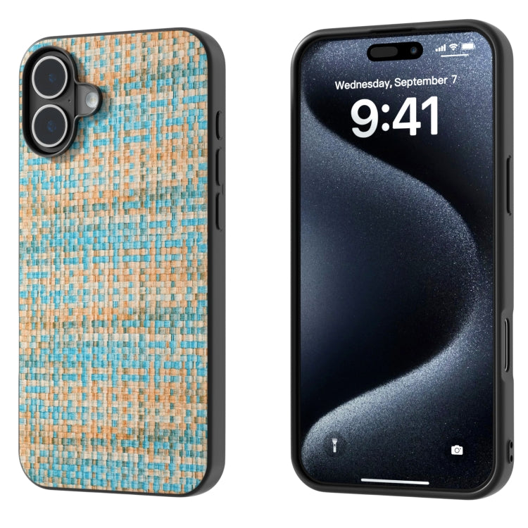 For iPhone 16 Plus Black Frame Color Lattice Texture PU Phone Case(Blue) - iPhone 16 Plus Cases by PMC Jewellery | Online Shopping South Africa | PMC Jewellery | Buy Now Pay Later Mobicred