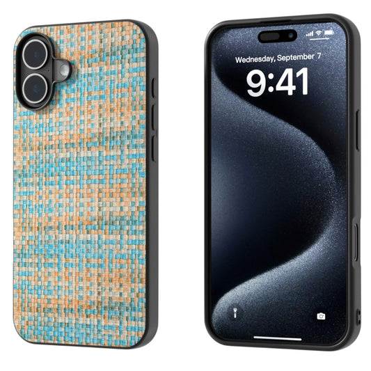 For iPhone 16 Black Frame Color Lattice Texture PU Phone Case(Blue) - iPhone 16 Cases by PMC Jewellery | Online Shopping South Africa | PMC Jewellery | Buy Now Pay Later Mobicred