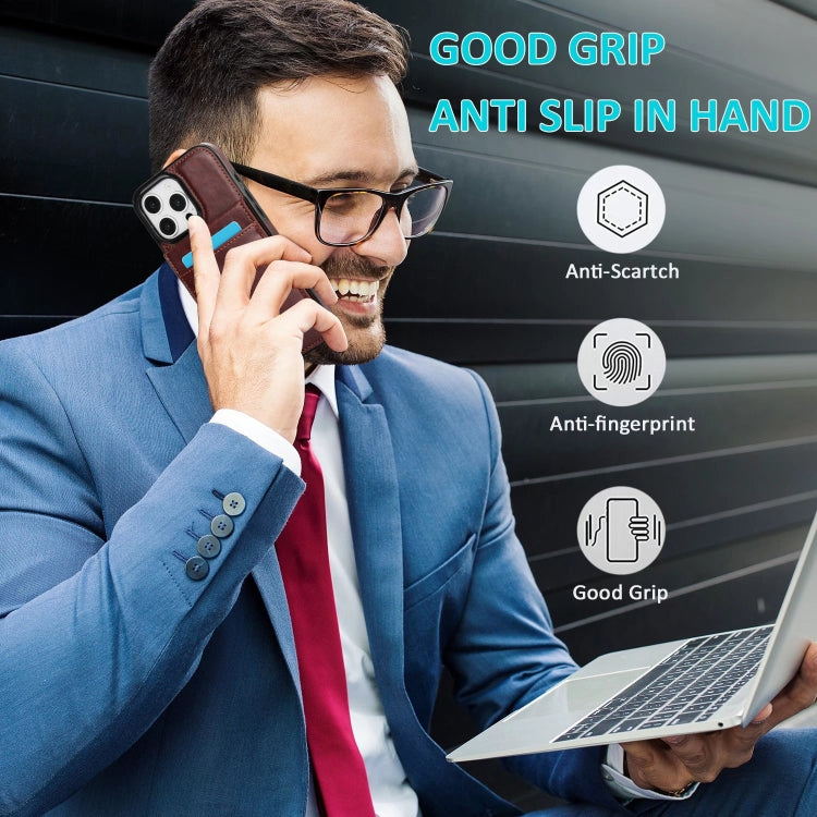 For iPhone 16 Pro Solid Color Card Slots Bracket PU Phone Case(Brown) - iPhone 16 Pro Cases by PMC TechLife | Online Shopping South Africa | PMC TechLife | Buy Now Pay Later Mobicred