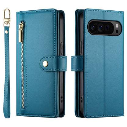 For Google Pixel 9 Pro XL Nine Card-slot Zipper Wallet Bag Leather Phone Case(Blue) - Google Cases by PMC Jewellery | Online Shopping South Africa | PMC Jewellery | Buy Now Pay Later Mobicred