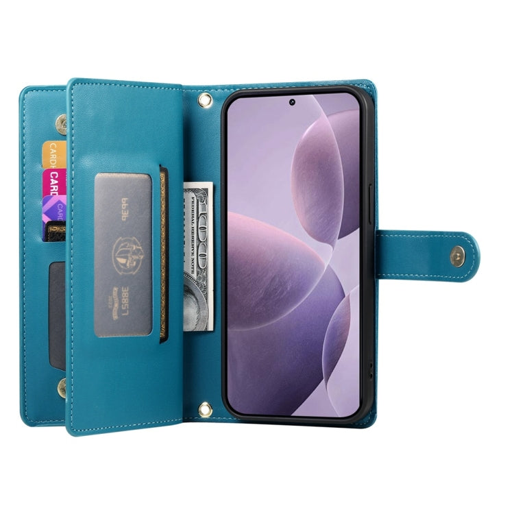 For Redmi K70 Nine Card-slot Zipper Wallet Bag Leather Phone Case(Blue) - K70 Cases by PMC Jewellery | Online Shopping South Africa | PMC Jewellery | Buy Now Pay Later Mobicred