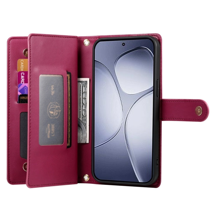 For Redmi K70 Ultra Nine Card-slot Zipper Wallet Bag Leather Phone Case(Red) - Xiaomi Cases by PMC Jewellery | Online Shopping South Africa | PMC Jewellery | Buy Now Pay Later Mobicred