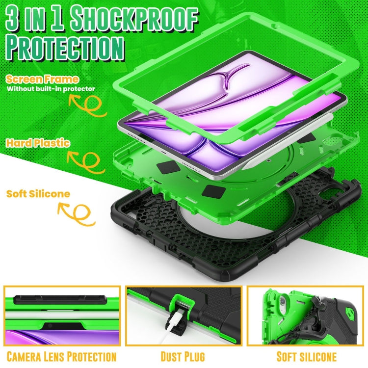 For iPad Air 11 2024 Spider Rotation Handle Silicone Hybrid PC Tablet Case(Black Green) - iPad Air 11 2024 Cases by PMC Jewellery | Online Shopping South Africa | PMC Jewellery | Buy Now Pay Later Mobicred