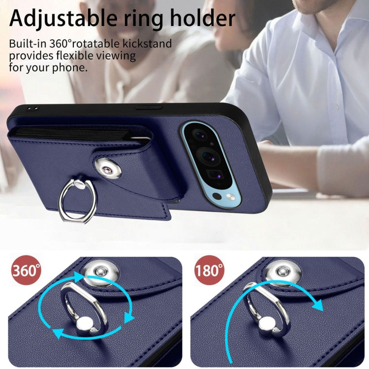 For Google Pixel 9 / 9 Pro Organ Card Bag Ring Holder Phone Case with Long Lanyard(Blue) - Google Cases by PMC TechLife | Online Shopping South Africa | PMC TechLife | Buy Now Pay Later Mobicred