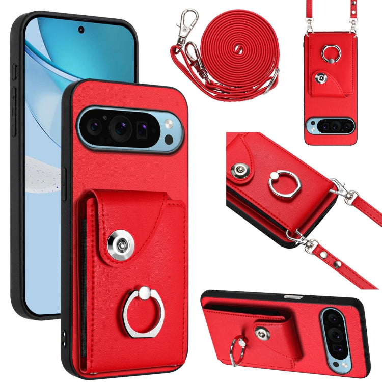For Google Pixel 9 Pro XL Organ Card Bag Ring Holder Phone Case with Long Lanyard(Red) - Google Cases by PMC TechLife | Online Shopping South Africa | PMC TechLife | Buy Now Pay Later Mobicred