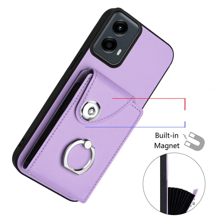 For Motorola Moto G 5G 2024 Organ Card Bag Ring Holder Phone Case with Long Lanyard(Purple) - Motorola Cases by PMC Jewellery | Online Shopping South Africa | PMC Jewellery | Buy Now Pay Later Mobicred