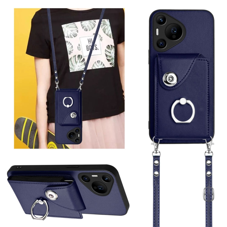 For Huawei Pura 70 Pro / 70 Pro+ Organ Card Bag Ring Holder Phone Case with Long Lanyard(Blue) - Huawei Cases by PMC Jewellery | Online Shopping South Africa | PMC Jewellery | Buy Now Pay Later Mobicred